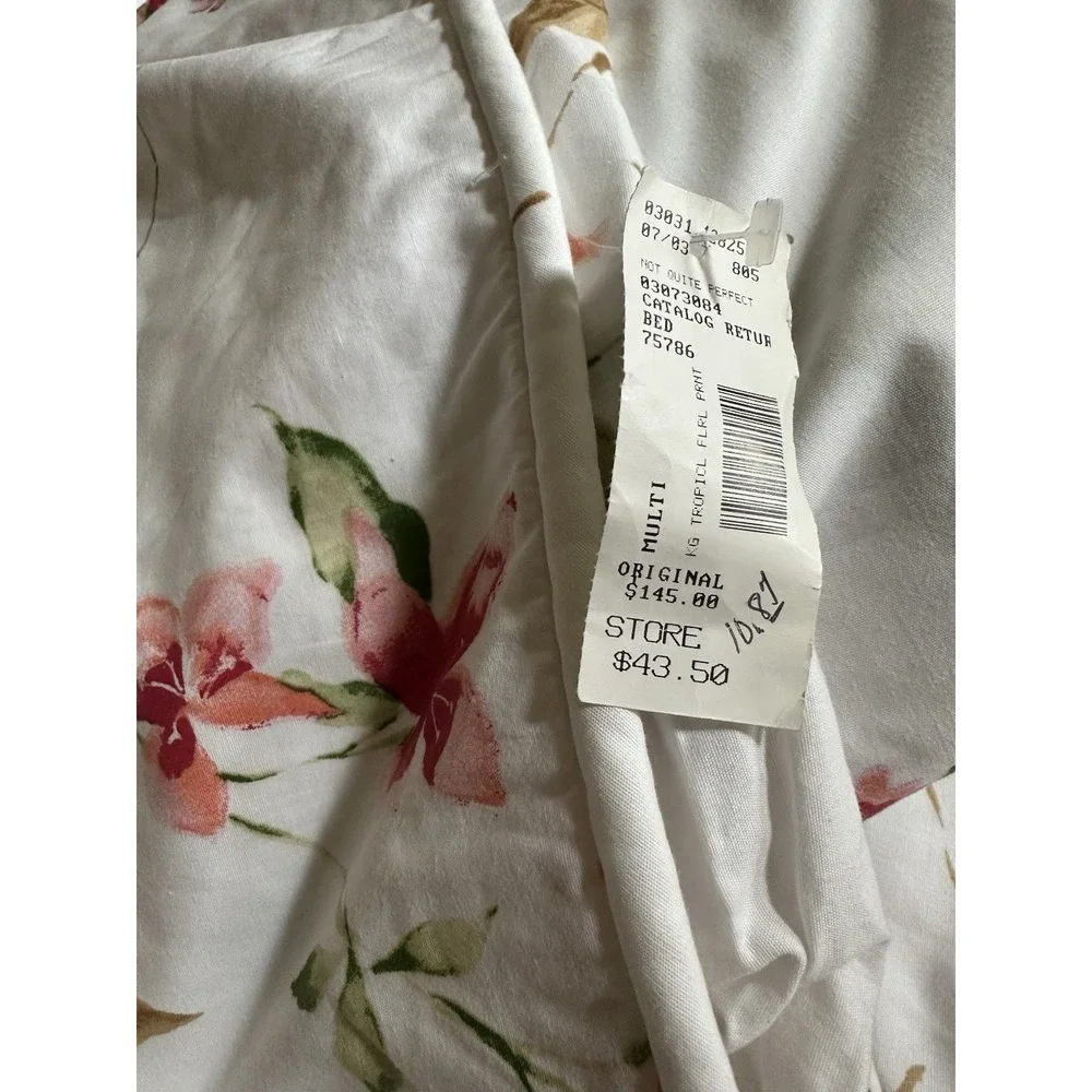 Vtg Coming Home Lands End King Duvet Cover Watercolor Tropical Floral Cotton NWT